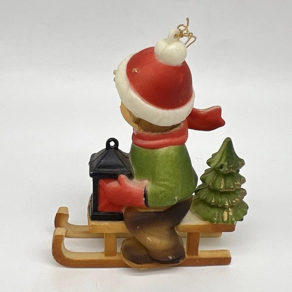 VTG 70s Hong Kong Plastic Christmas Ornament Children Mice Hummel Style Lot of 7